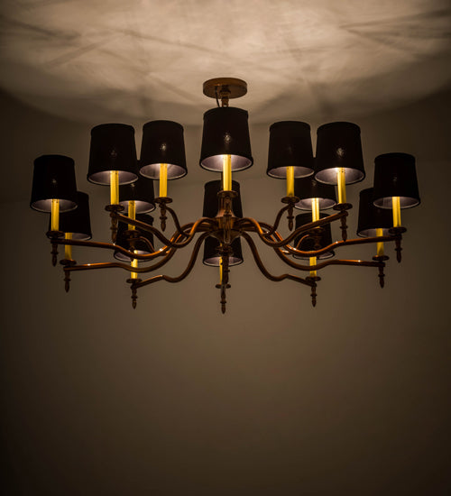 Meyda Lighting Toby 52" 15-Light Transparent Copper Over Extreme Chrome Chandelier With Black Textrene Shade