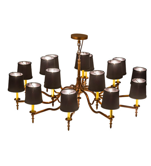 Meyda Lighting Toby 52" 15-Light Transparent Copper Over Extreme Chrome Chandelier With Black Textrene Shade