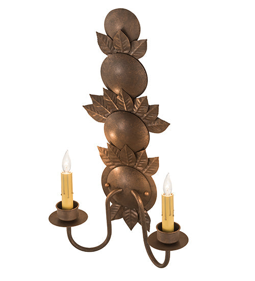 Meyda Lighting Tole Leaf 12" 2-Light Antique Rust Wall Sconce With Ivory Faux Candlelight