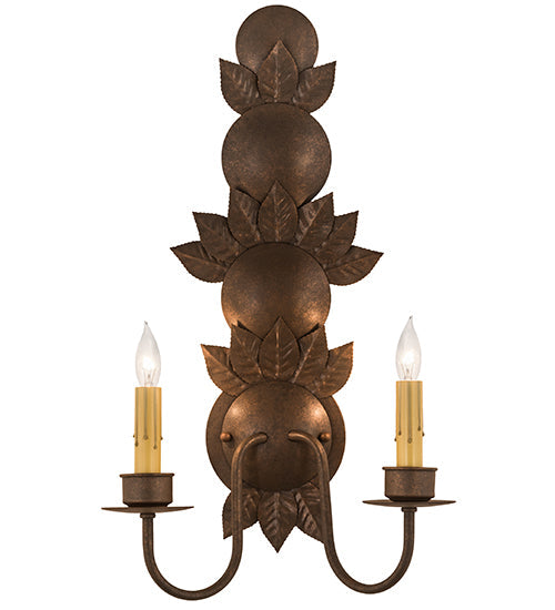 Meyda Lighting Tole Leaf 12" 2-Light Antique Rust Wall Sconce With Ivory Faux Candlelight