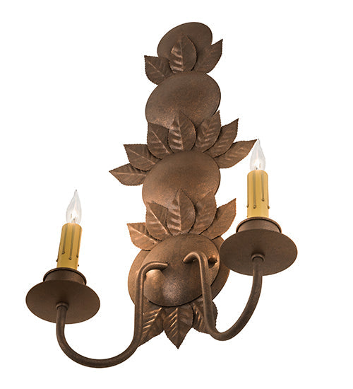 Meyda Lighting Tole Leaf 12" 2-Light Antique Rust Wall Sconce With Ivory Faux Candlelight