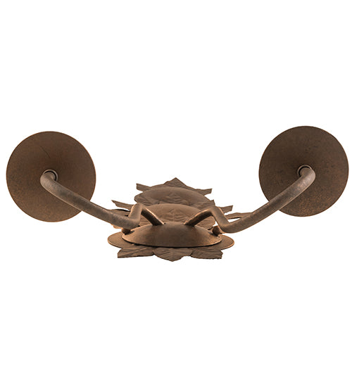 Meyda Lighting Tole Leaf 12" 2-Light Antique Rust Wall Sconce With Ivory Faux Candlelight