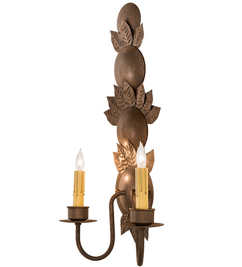 Meyda Lighting Tole Leaf 12" 2-Light Antique Rust Wall Sconce With Ivory Faux Candlelight
