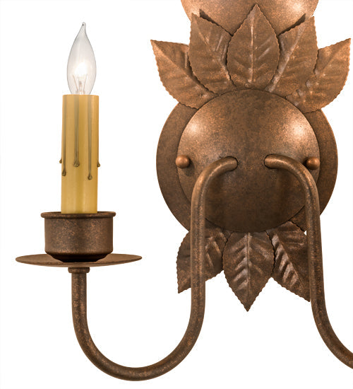 Meyda Lighting Tole Leaf 12" 2-Light Antique Rust Wall Sconce With Ivory Faux Candlelight