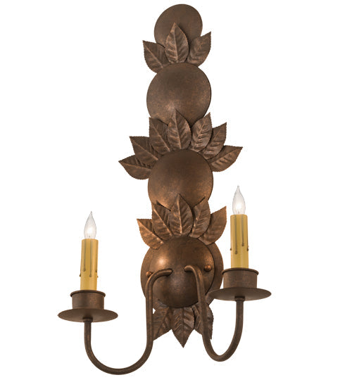 Meyda Lighting Tole Leaf 12" 2-Light Antique Rust Wall Sconce With Ivory Faux Candlelight