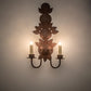 Meyda Lighting Tole Leaf 12" 2-Light Wrought Iron On Rust Wall Sconce With Ivory Faux Candlelight