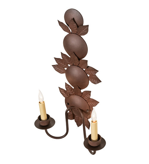 Meyda Lighting Tole Leaf 12" 2-Light Wrought Iron On Rust Wall Sconce With Ivory Faux Candlelight