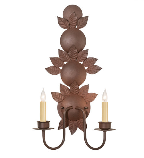 Meyda Lighting Tole Leaf 12" 2-Light Wrought Iron On Rust Wall Sconce With Ivory Faux Candlelight