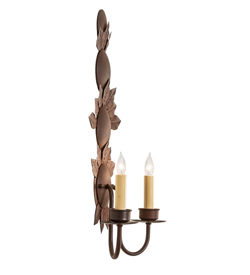 Meyda Lighting Tole Leaf 12" 2-Light Wrought Iron On Rust Wall Sconce With Ivory Faux Candlelight