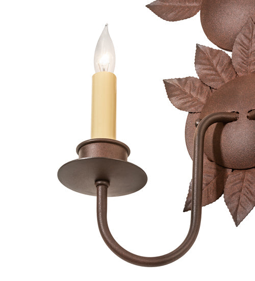 Meyda Lighting Tole Leaf 12" 2-Light Wrought Iron On Rust Wall Sconce With Ivory Faux Candlelight