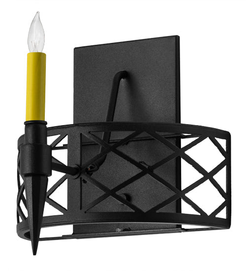 Meyda Lighting Topridge 12" Textured Black Wall Sconce With Amber Faux Candlelight