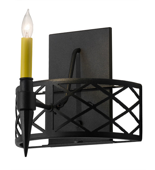 Meyda Lighting Topridge 12" Textured Black Wall Sconce With Amber Faux Candlelight