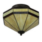 Meyda Lighting Topridge 14" 3-Light Textured Timeless Bronze Semi-flush Mount Light With Beige & Rootbeer Art Shade Glass