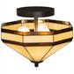 Meyda Lighting Topridge 14" 3-Light Textured Timeless Bronze Semi-flush Mount Light With Beige & Rootbeer Art Shade Glass