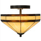 Meyda Lighting Topridge 14" 3-Light Textured Timeless Bronze Semi-flush Mount Light With Beige & Rootbeer Art Shade Glass