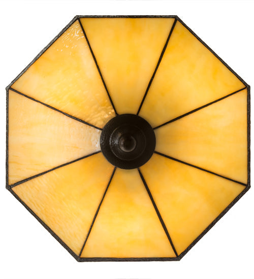Meyda Lighting Topridge 14" 3-Light Textured Timeless Bronze Semi-flush Mount Light With Beige & Rootbeer Art Shade Glass