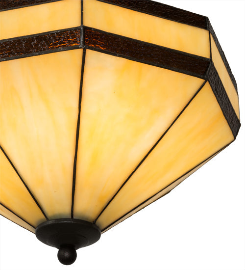 Meyda Lighting Topridge 14" 3-Light Textured Timeless Bronze Semi-flush Mount Light With Beige & Rootbeer Art Shade Glass