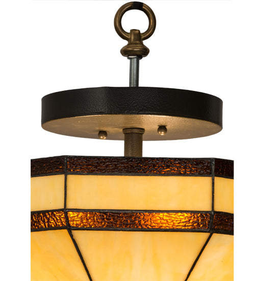 Meyda Lighting Topridge 14" 3-Light Textured Timeless Bronze Semi-flush Mount Light With Beige & Rootbeer Art Shade Glass