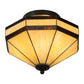 Meyda Lighting Topridge 14" 3-Light Textured Timeless Bronze Semi-flush Mount Light With Beige & Rootbeer Art Shade Glass
