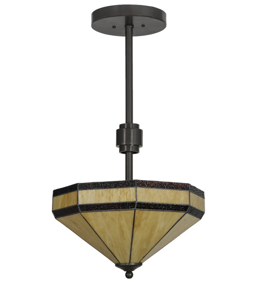 Meyda Lighting Topridge 14" 3-Light Textured Timeless Bronze Semi-flush Mount Light With Brown & Beige Stained Shade Glass