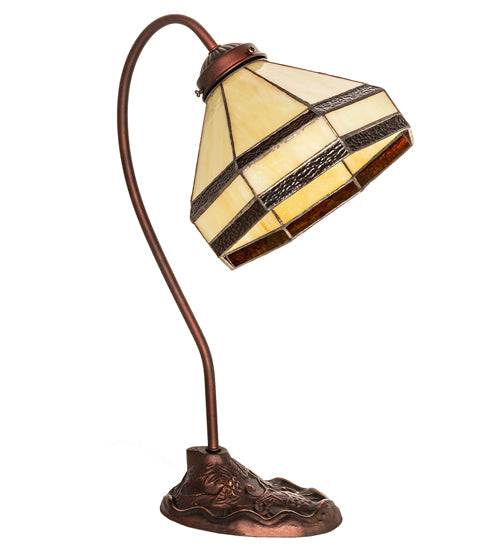 Meyda Lighting Topridge 18" Mahogany Bronze Desk Table Lamp With Beige & Brown Stained Shade Glass