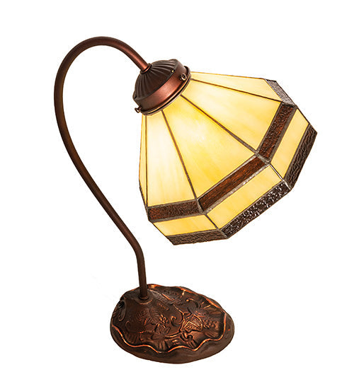 Meyda Lighting Topridge 18" Mahogany Bronze Desk Table Lamp With Beige & Brown Stained Shade Glass