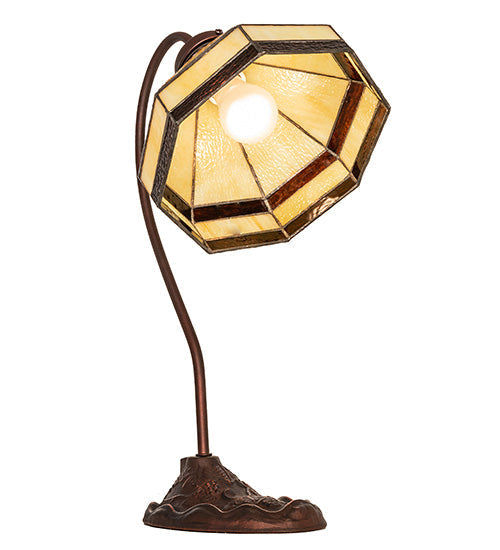 Meyda Lighting Topridge 18" Mahogany Bronze Desk Table Lamp With Beige & Brown Stained Shade Glass