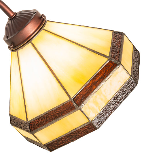 Meyda Lighting Topridge 18" Mahogany Bronze Desk Table Lamp With Beige & Brown Stained Shade Glass
