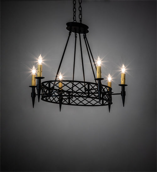 Meyda Lighting Topridge 43" 6-Light Textured Black Chandelier With Ivory Faux Candlelight