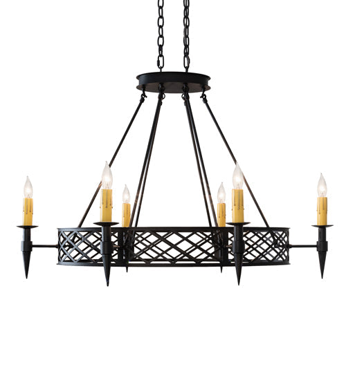 Meyda Lighting Topridge 43" 6-Light Textured Black Chandelier With Ivory Faux Candlelight