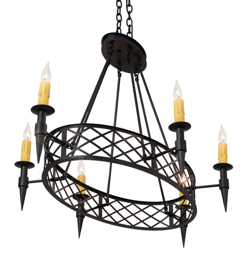 Meyda Lighting Topridge 43" 6-Light Textured Black Chandelier With Ivory Faux Candlelight
