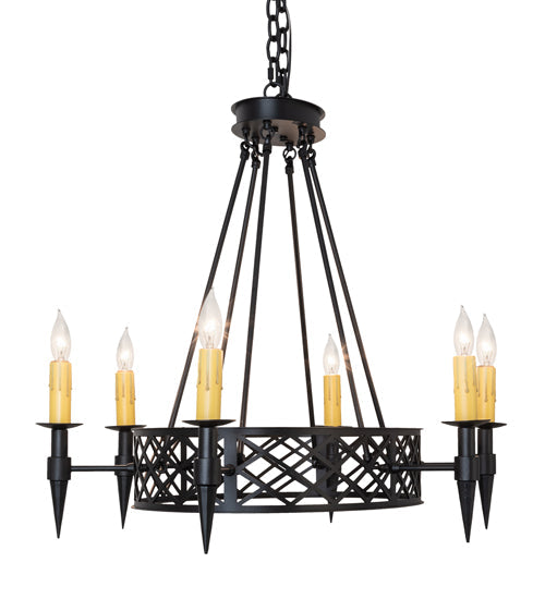 Meyda Lighting Topridge 43" 6-Light Textured Black Chandelier With Ivory Faux Candlelight