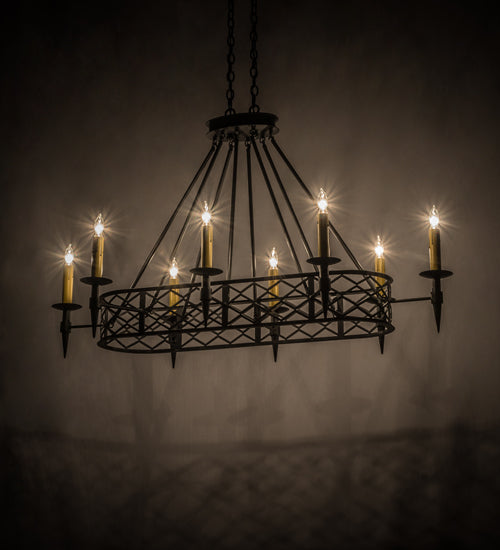 Meyda Lighting Topridge 55" 8-Light Textured Black Chandelier With Amber Faux Candlelight