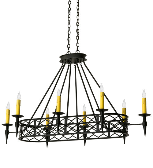 Meyda Lighting Topridge 55" 8-Light Textured Black Chandelier With Amber Faux Candlelight