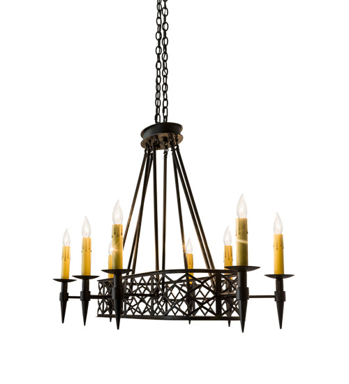 Meyda Lighting Topridge 55" 8-Light Textured Black Chandelier With Amber Faux Candlelight