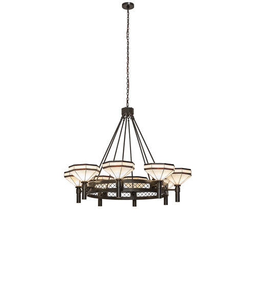 Meyda Lighting Topridge 60" 8-Light Timeless Bronze Chandelier With Beige & Chocolate Shade Glass