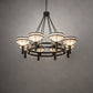 Meyda Lighting Topridge 60" 8-Light Timeless Bronze Chandelier With Beige & Chocolate Shade Glass