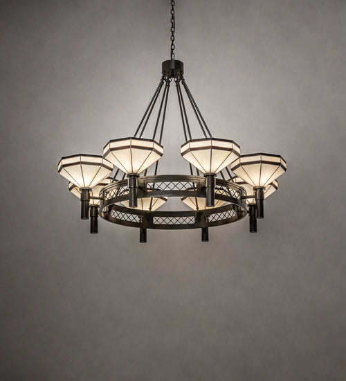 Meyda Lighting Topridge 60" 8-Light Timeless Bronze Chandelier With Beige & Chocolate Shade Glass