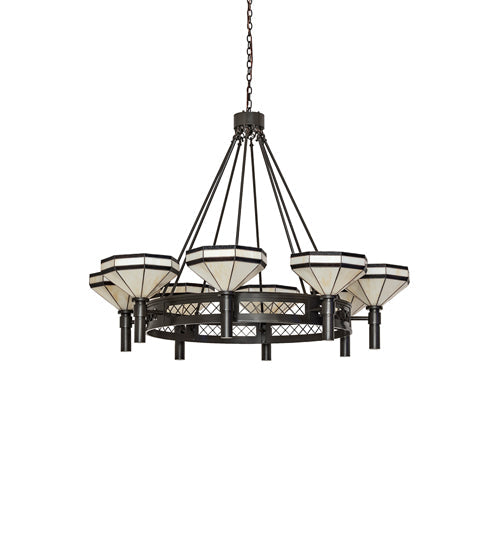 Meyda Lighting Topridge 60" 8-Light Timeless Bronze Chandelier With Beige & Chocolate Shade Glass