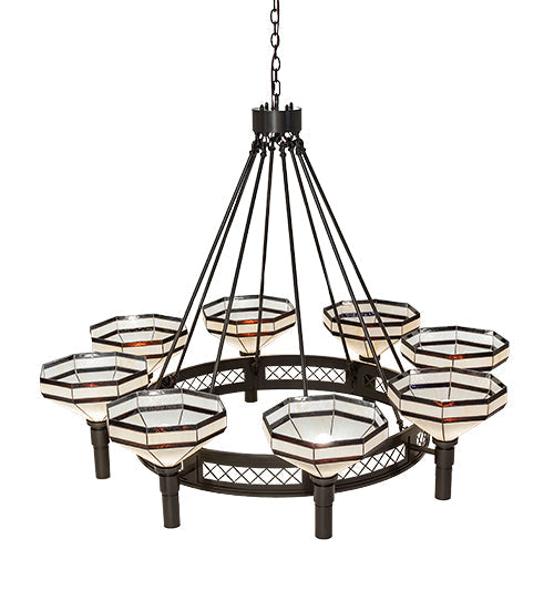 Meyda Lighting Topridge 60" 8-Light Timeless Bronze Chandelier With Beige & Chocolate Shade Glass