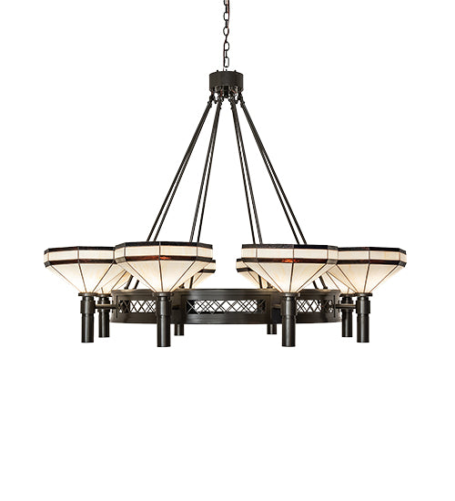 Meyda Lighting Topridge 60" 8-Light Timeless Bronze Chandelier With Beige & Chocolate Shade Glass