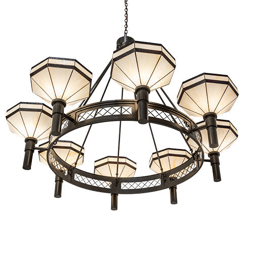 Meyda Lighting Topridge 60" 8-Light Timeless Bronze Chandelier With Beige & Chocolate Shade Glass