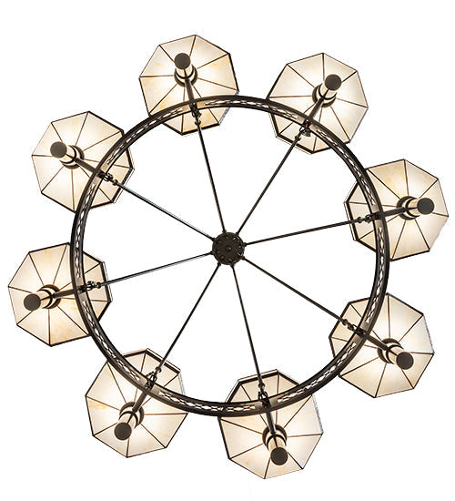 Meyda Lighting Topridge 60" 8-Light Timeless Bronze Chandelier With Beige & Chocolate Shade Glass