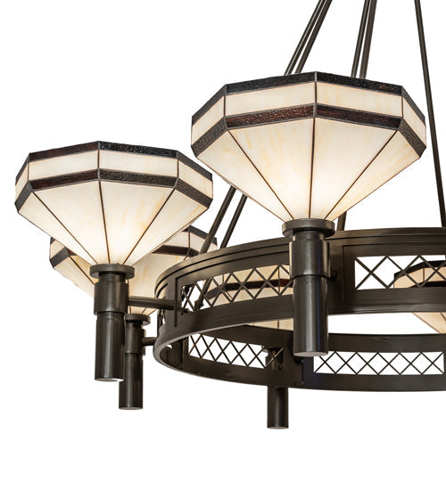 Meyda Lighting Topridge 60" 8-Light Timeless Bronze Chandelier With Beige & Chocolate Shade Glass