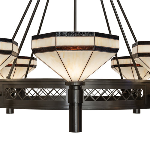 Meyda Lighting Topridge 60" 8-Light Timeless Bronze Chandelier With Beige & Chocolate Shade Glass