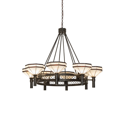 Meyda Lighting Topridge 60" 8-Light Timeless Bronze Chandelier With Beige & Chocolate Shade Glass