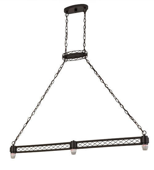 Meyda Lighting Topridge 62" 3-Light Timeless Bronze Island Pendant Light With Beige & Brown Stained Shade Glass