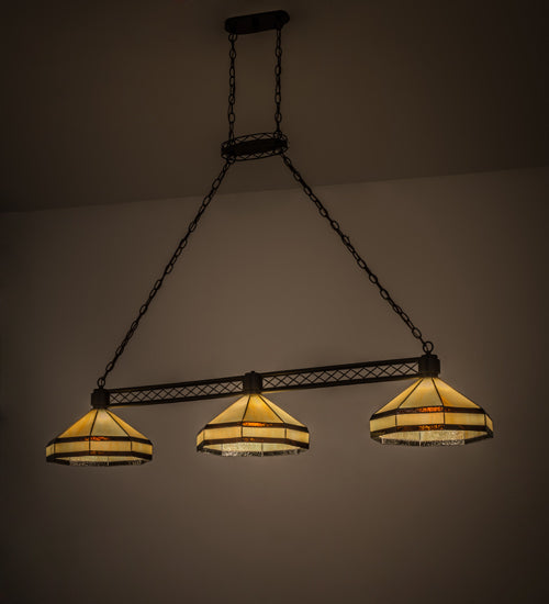 Meyda Lighting Topridge 62" 3-Light Timeless Bronze Island Pendant Light With Beige & Brown Stained Shade Glass
