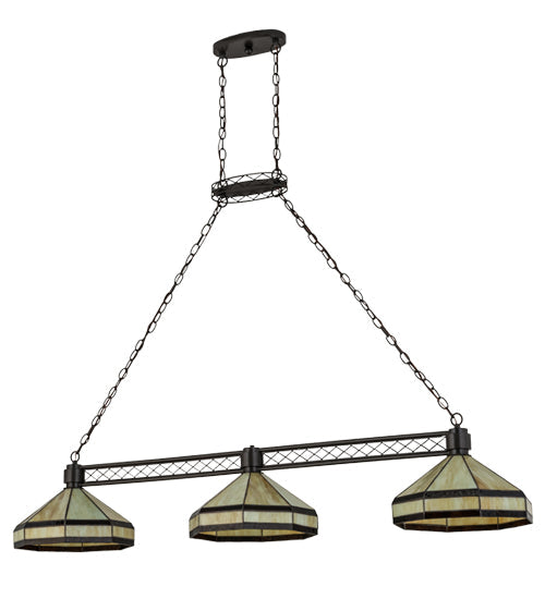 Meyda Lighting Topridge 62" 3-Light Timeless Bronze Island Pendant Light With Beige & Brown Stained Shade Glass