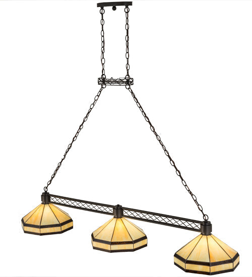 Meyda Lighting Topridge 62" 3-Light Timeless Bronze Island Pendant Light With Beige & Brown Stained Shade Glass